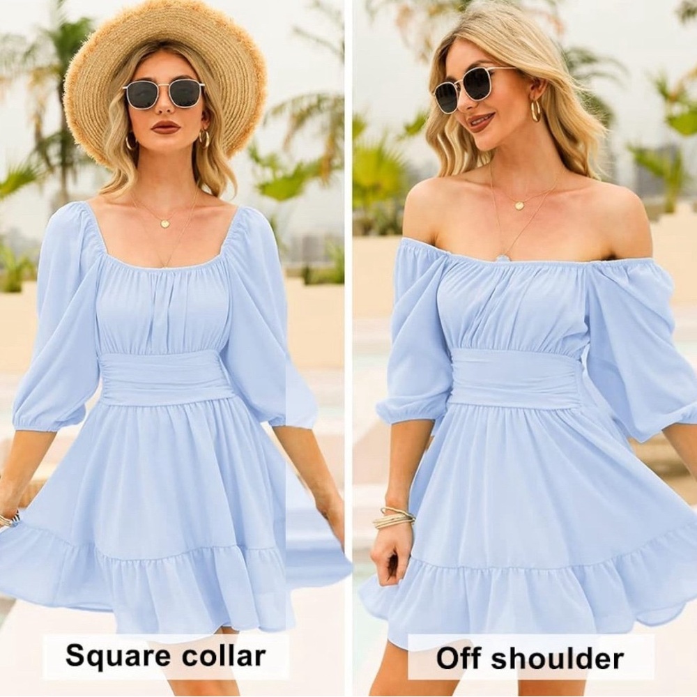 Elegant Blue Off-Shoulder Dress